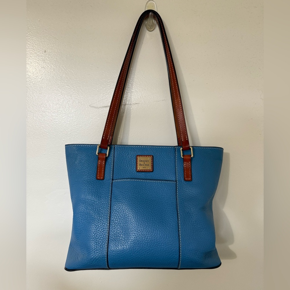 Dooney & Bourke Blue and Brown Leather Tote - Picture 2 of 12